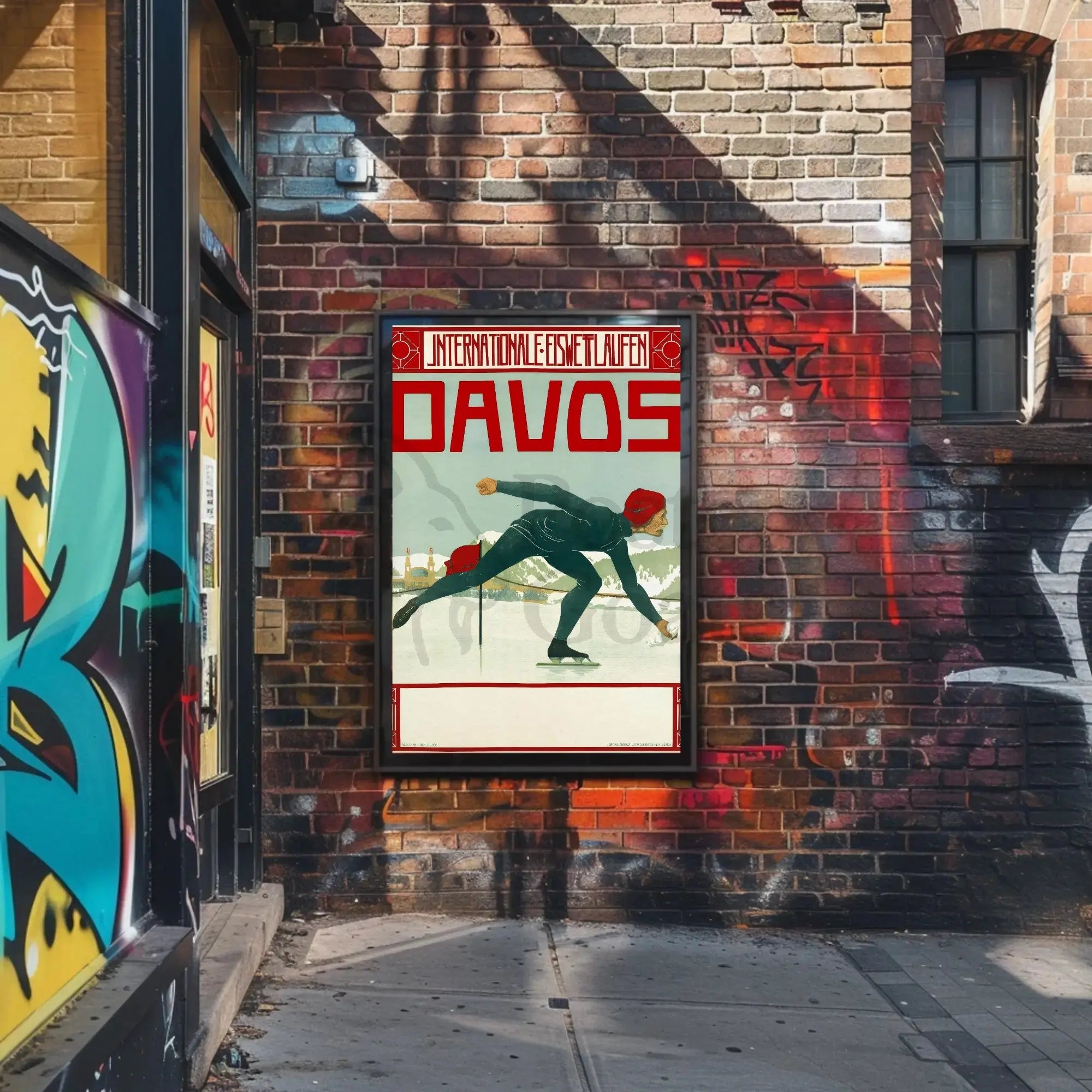 Vintage Ice Skating Elegance in Davos Sports Poster PosterGoat