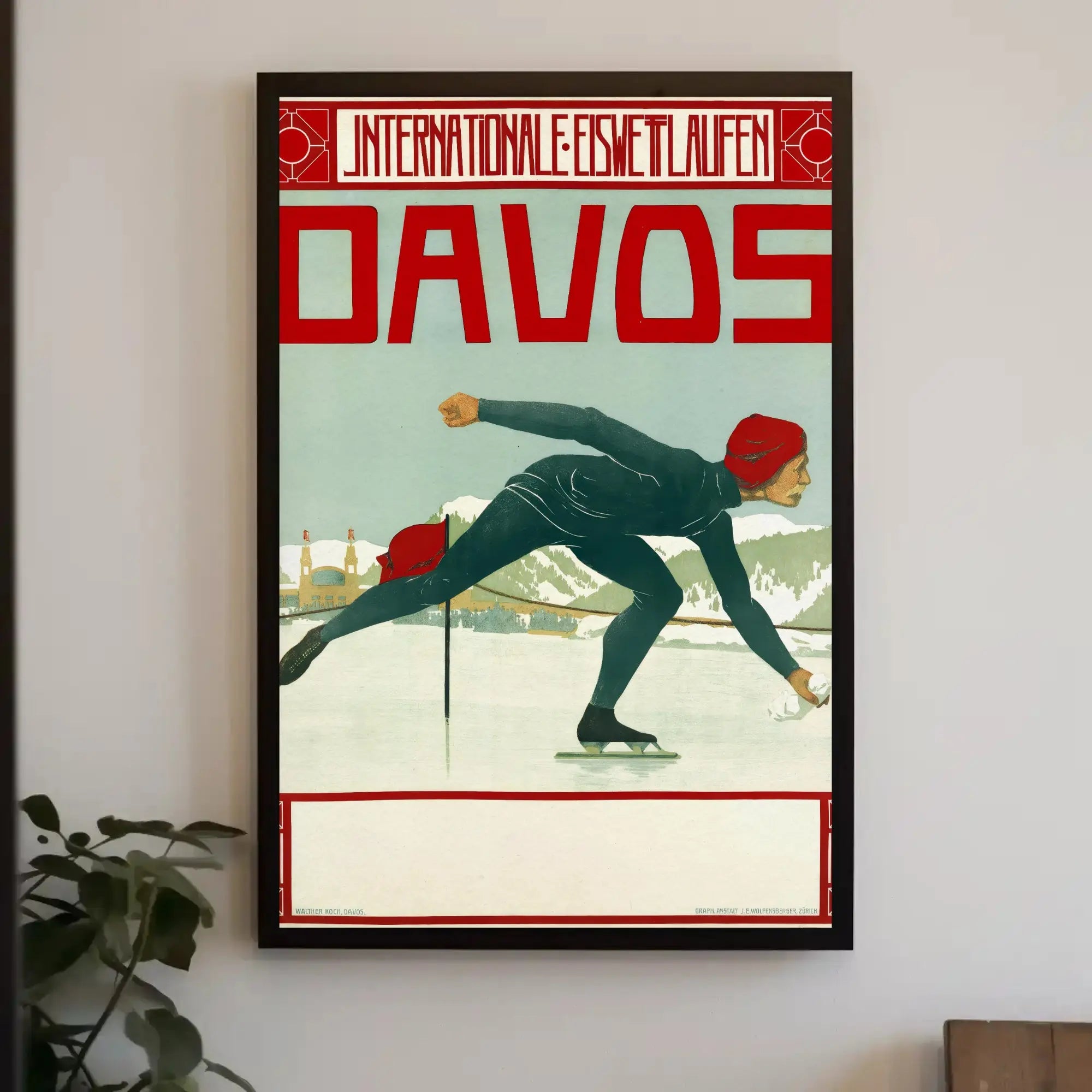 Vintage Ice Skating Elegance in Davos Sports Poster PosterGoat