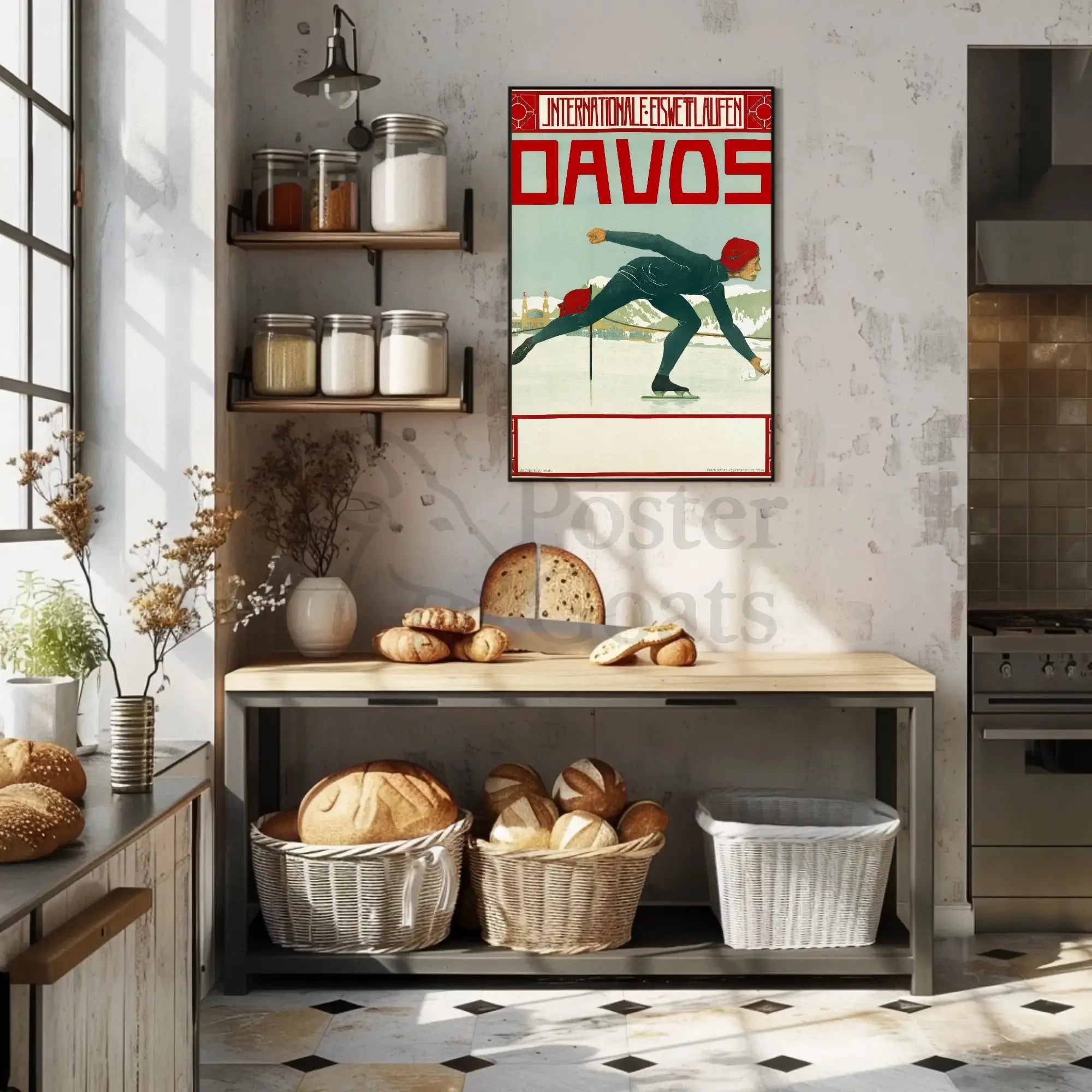 Vintage Ice Skating Elegance in Davos Sports Poster PosterGoat