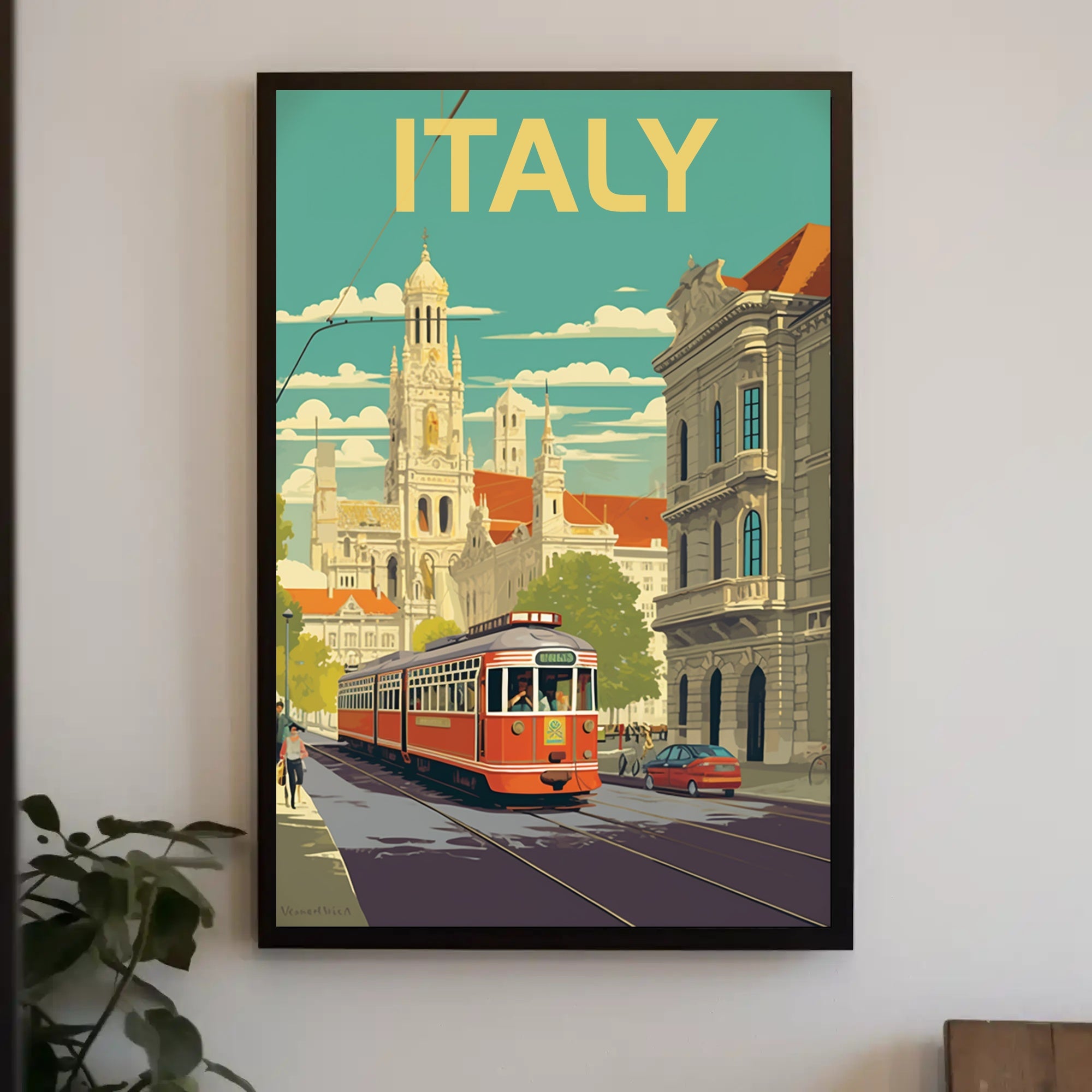 Vintage Italian Tram Travel Poster PosterGoat