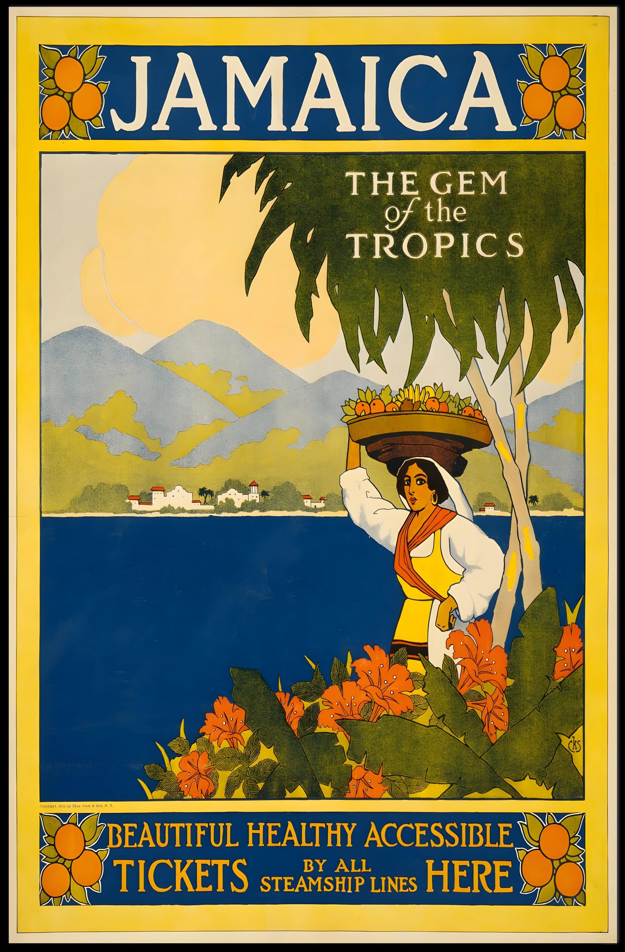 Vintage Jamaica Travel Gem of the Tropics Poster PosterGoat