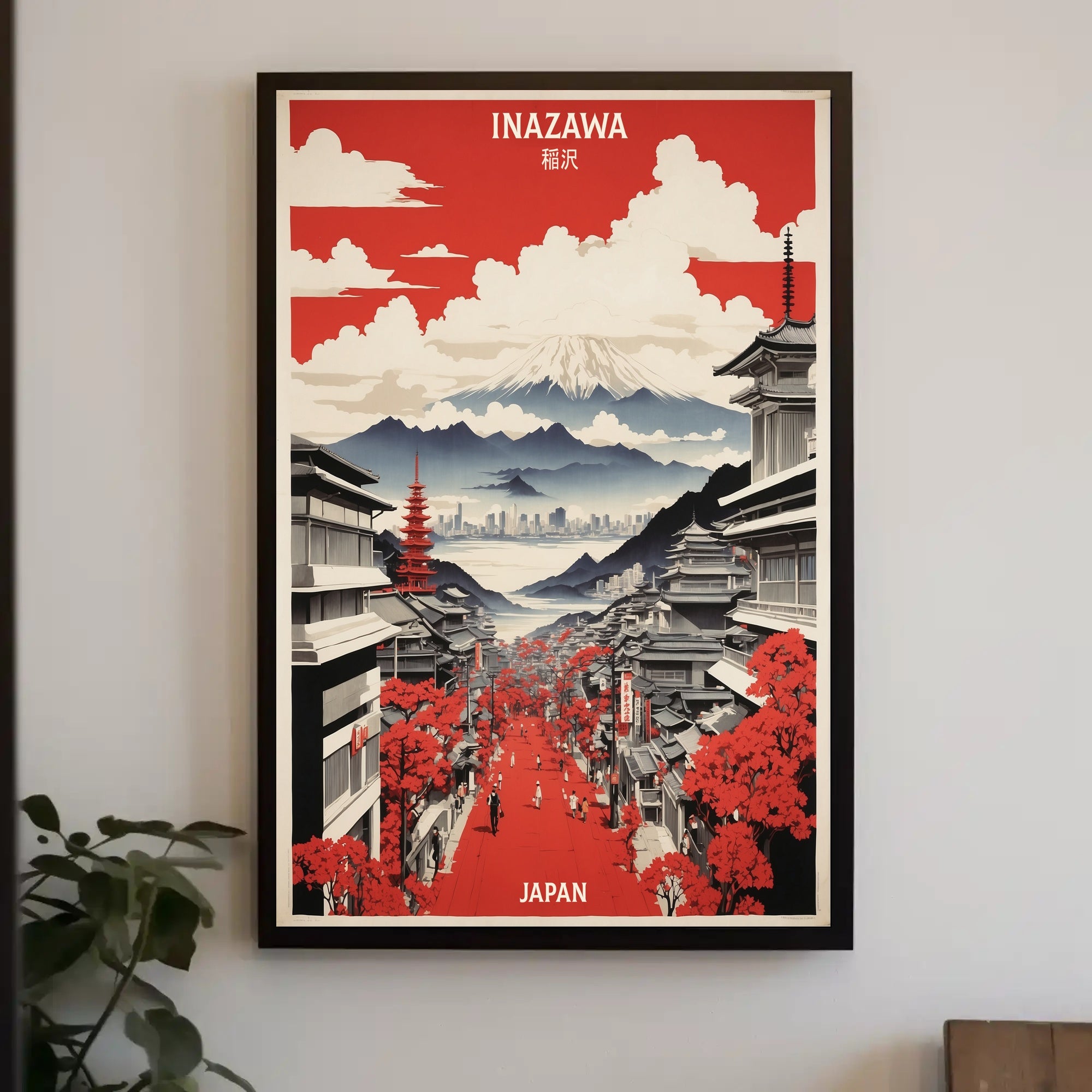 Vintage Japanese Cityscape of Inazawa Travel Poster PosterGoat