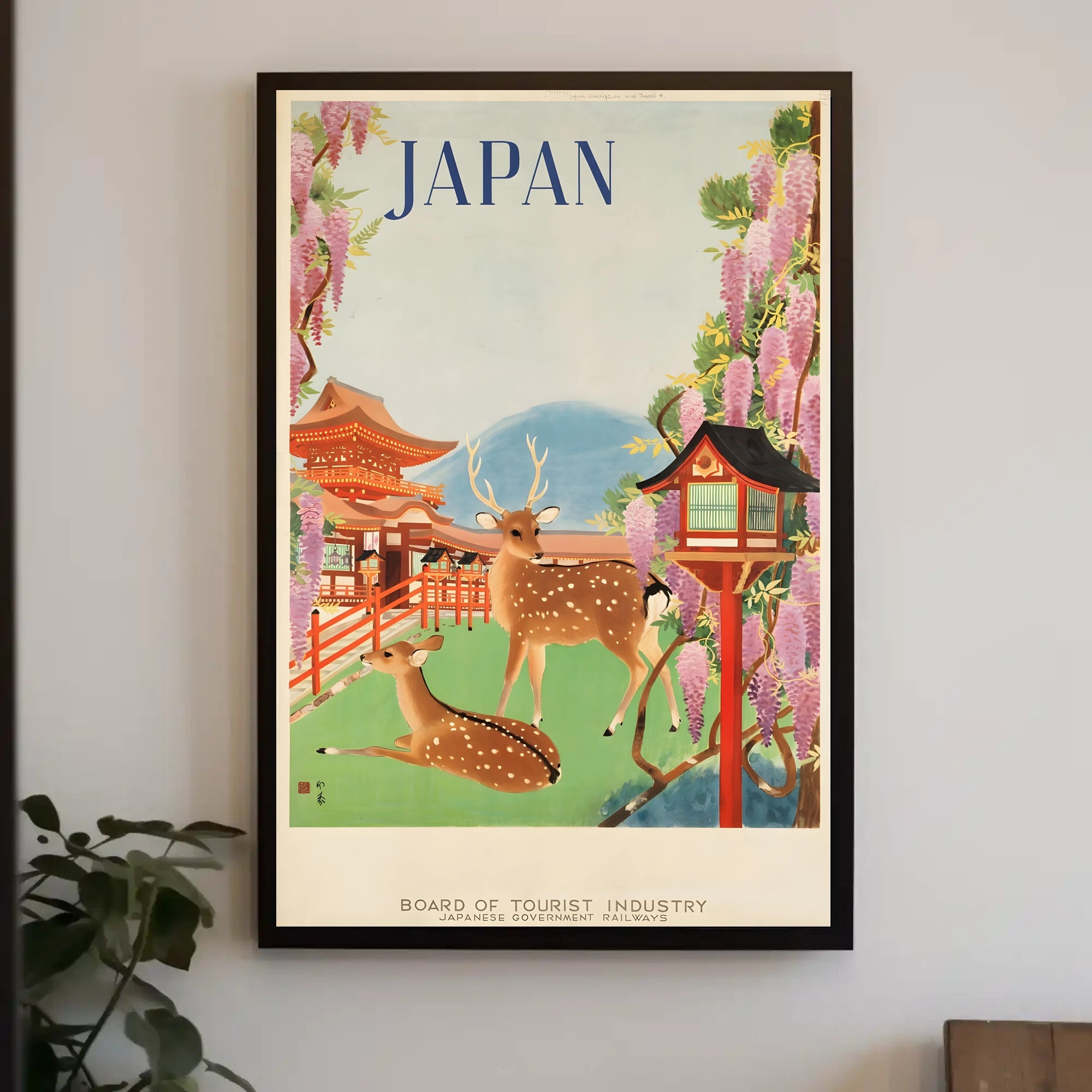 Vintage Japanese Deer Shrine Scenic Travel Poster PosterGoat