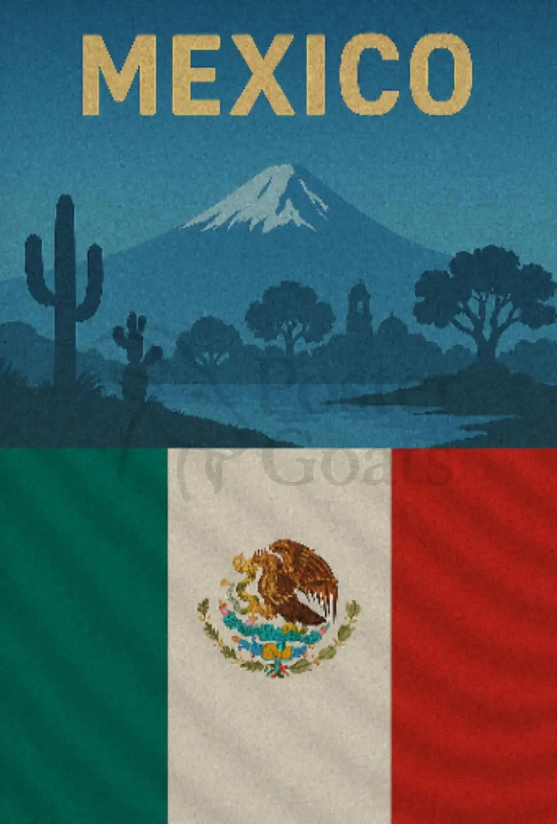 Vintage Mexico Volcano and Cacti Travel Poster PosterGoat