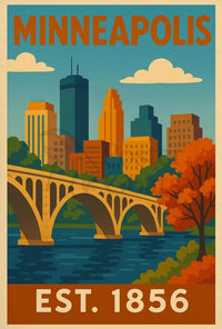 Vintage Minneapolis Cityscape Bridge Travel Poster PosterGoat