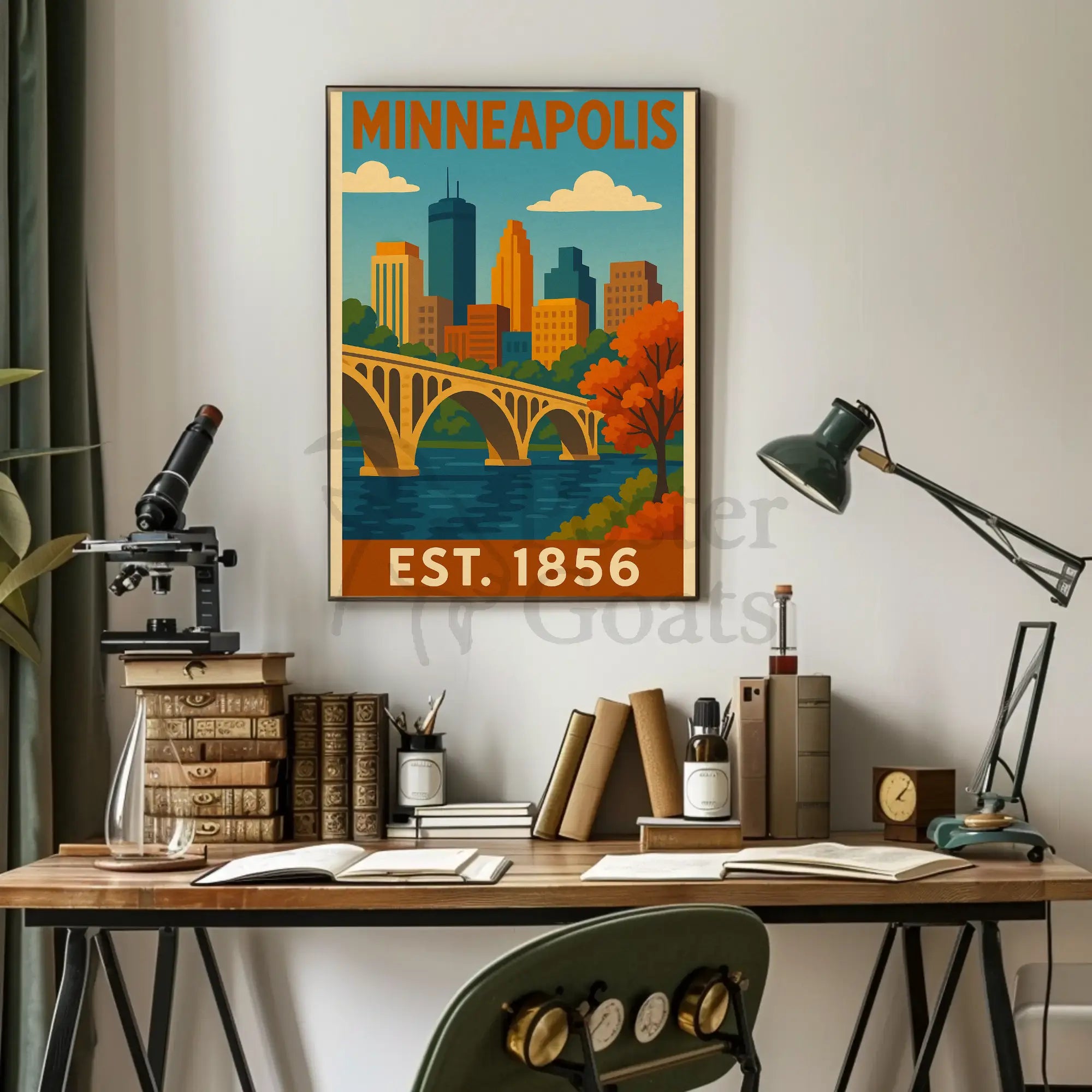 Vintage Minneapolis Cityscape Bridge Travel Poster PosterGoat