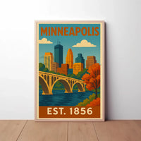 Vintage Minneapolis Cityscape Bridge Travel Poster PosterGoat