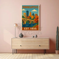Vintage Minneapolis Cityscape Bridge Travel Poster PosterGoat