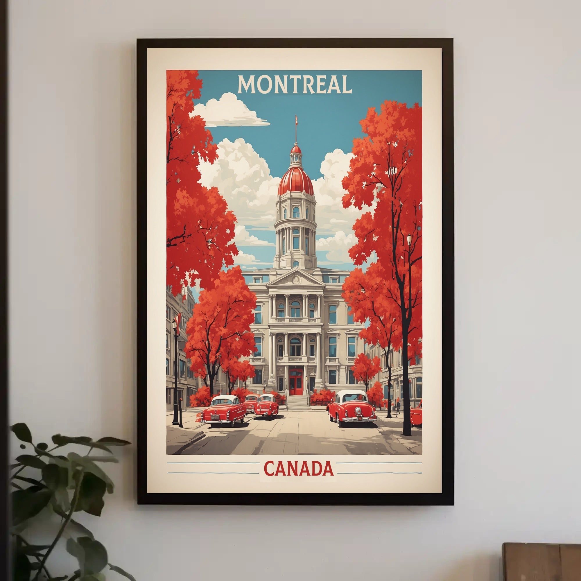 Vintage Montreal Travel Poster: Neoclassical Architecture and Autumn Scene PosterGoat