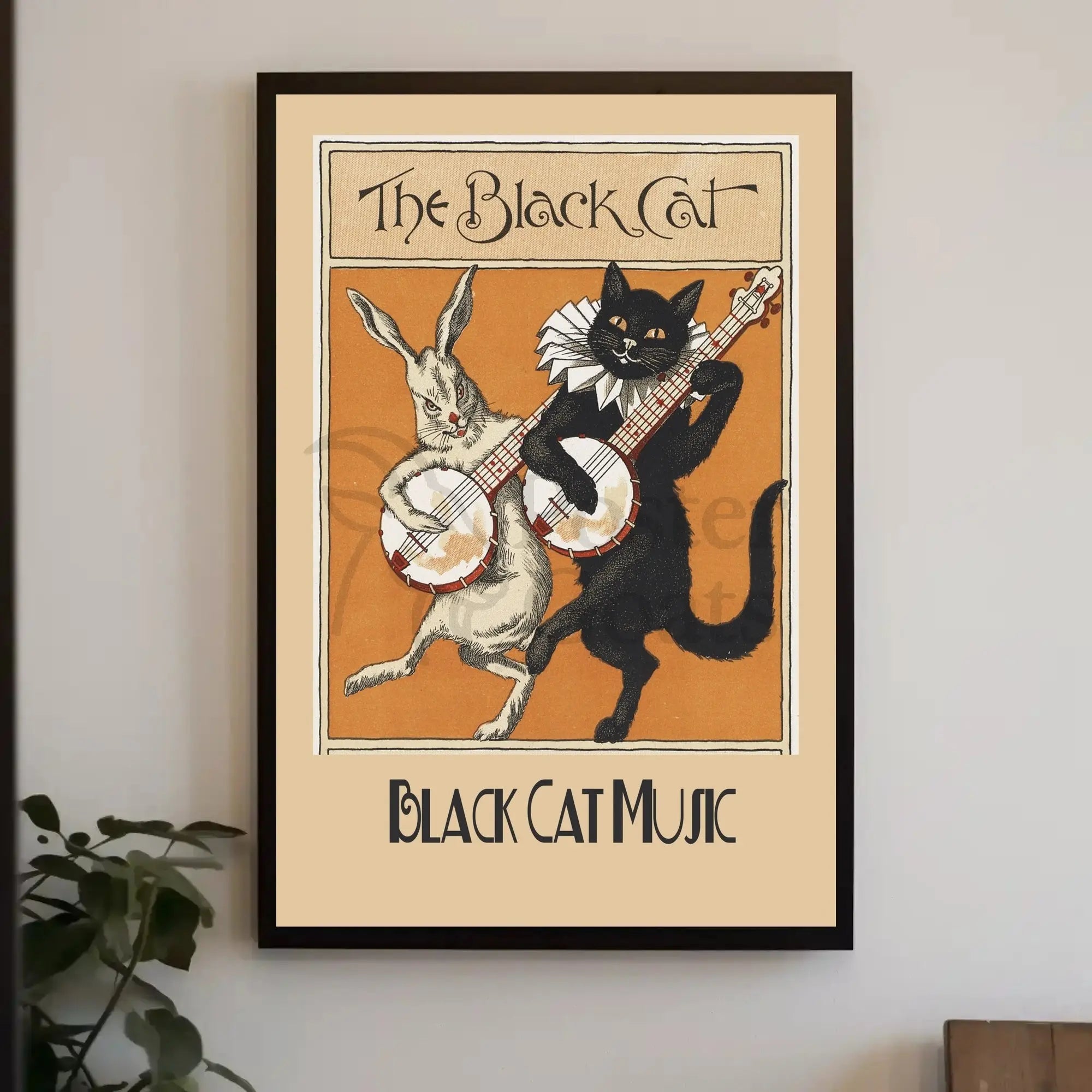 Vintage Musical Cats and Rabbits Animal Poster PosterGoat