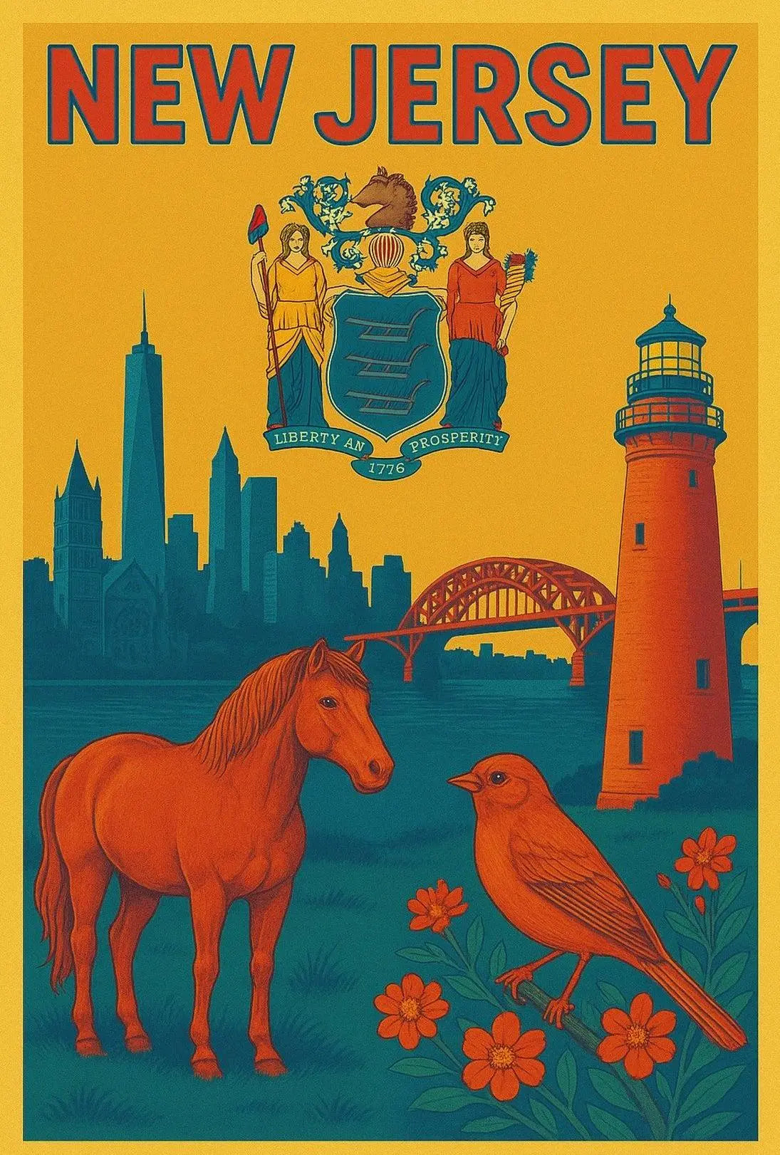 Vintage New Jersey State Symbols Cultural Heritage Poster PosterGoat