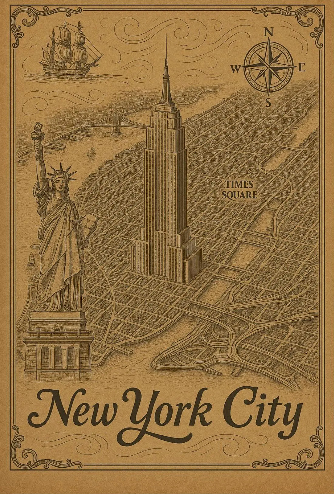 Vintage New York City Exploration Travel Poster PosterGoat