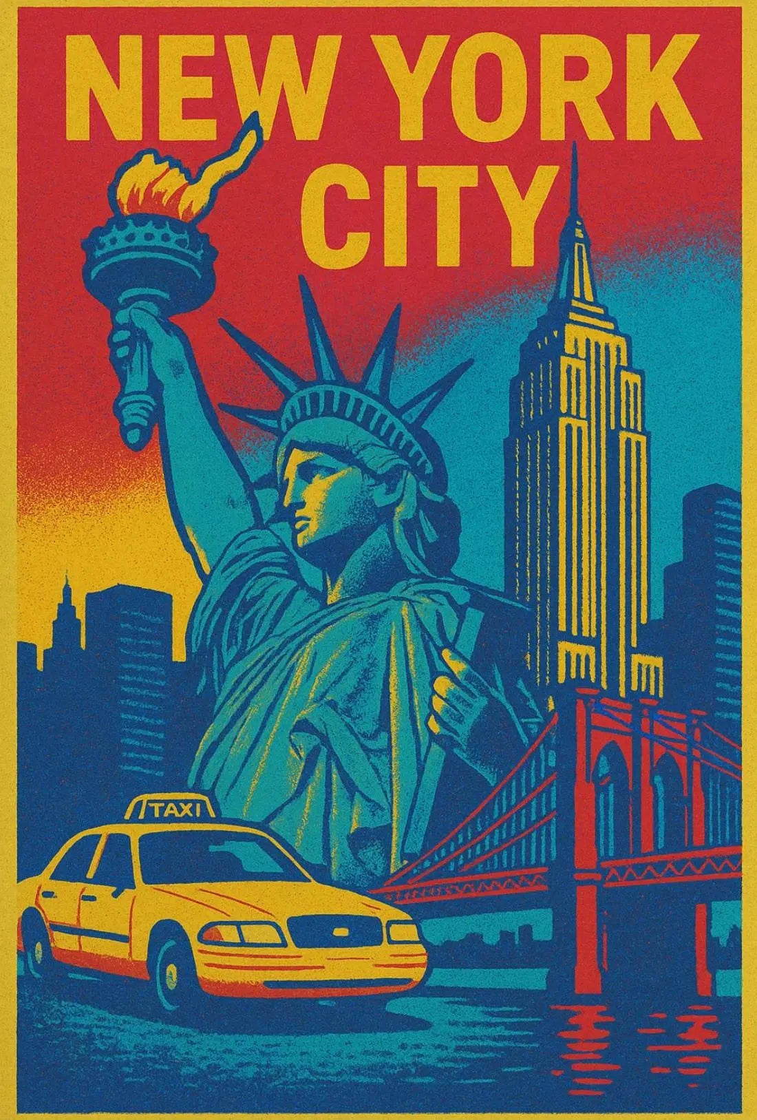 Vintage New York City Icons Travel Poster PosterGoat