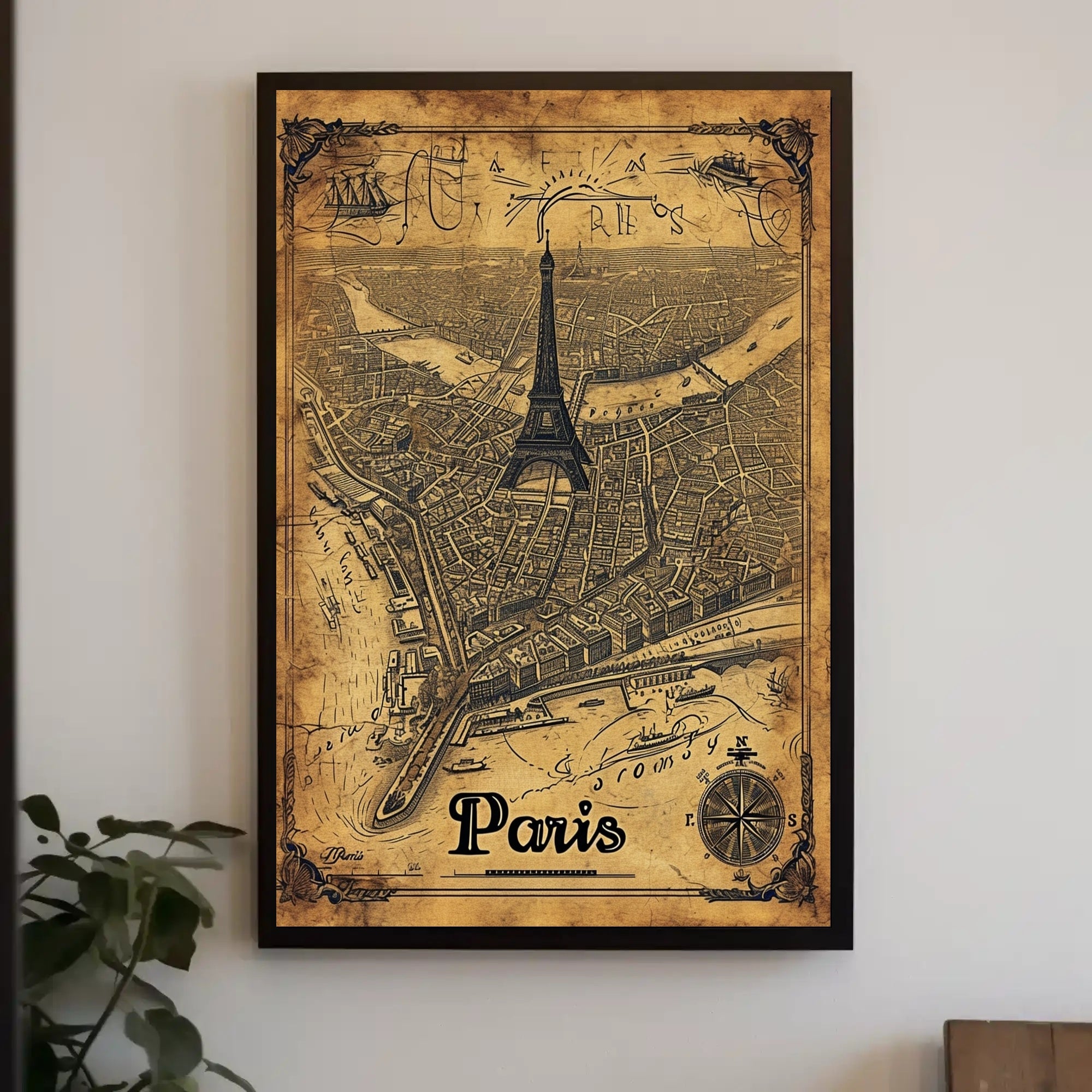 Vintage Paris Map with Eiffel Tower Travel Poster PosterGoat
