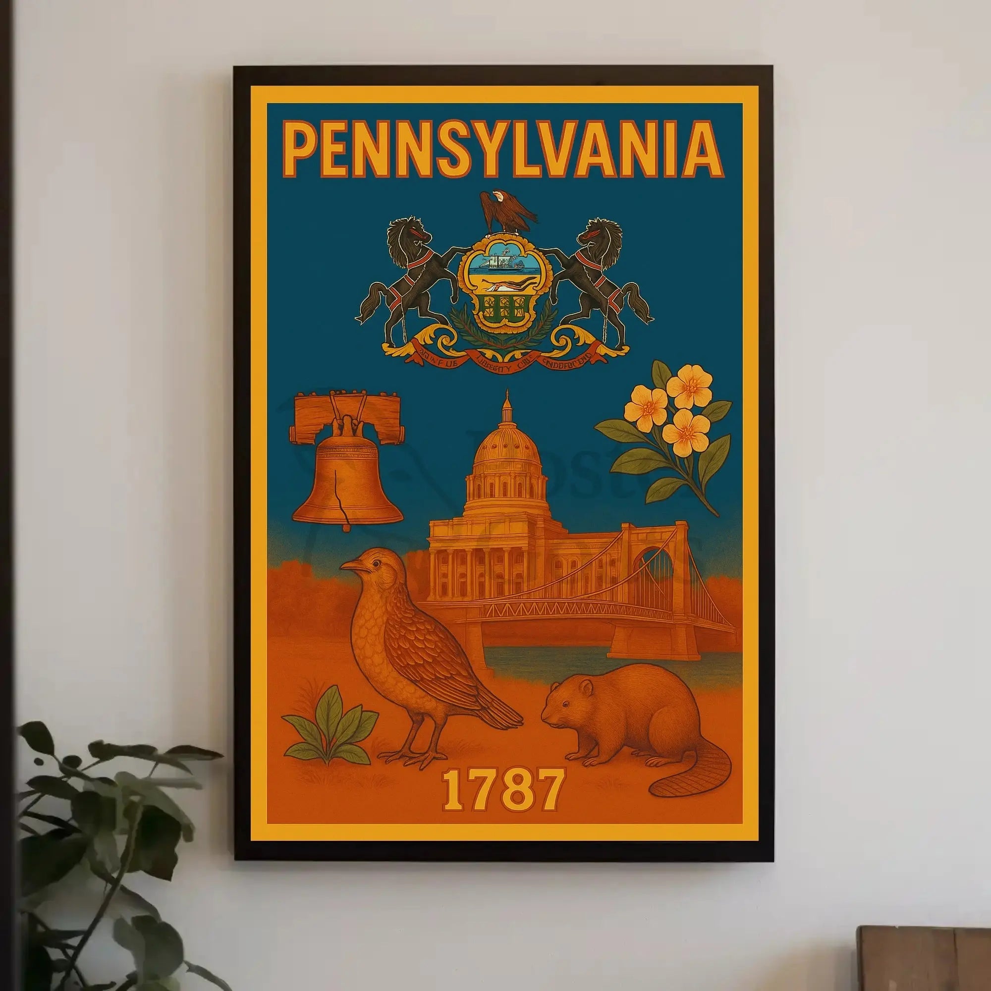 Vintage Pennsylvania 1787 Liberty Bell Heritage Poster PosterGoat
