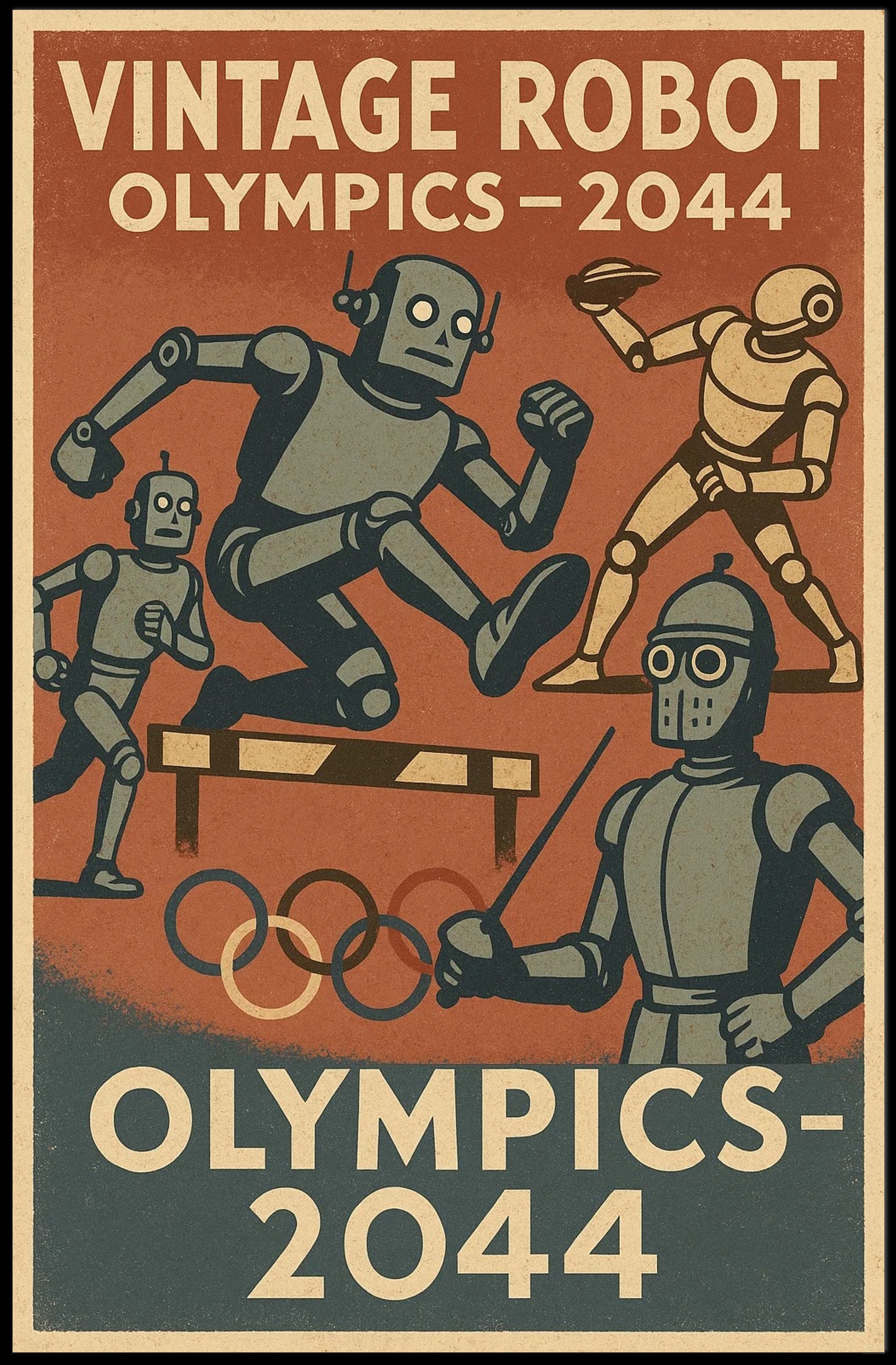 Vintage Robot Olympics Retro Sports Poster PosterGoat