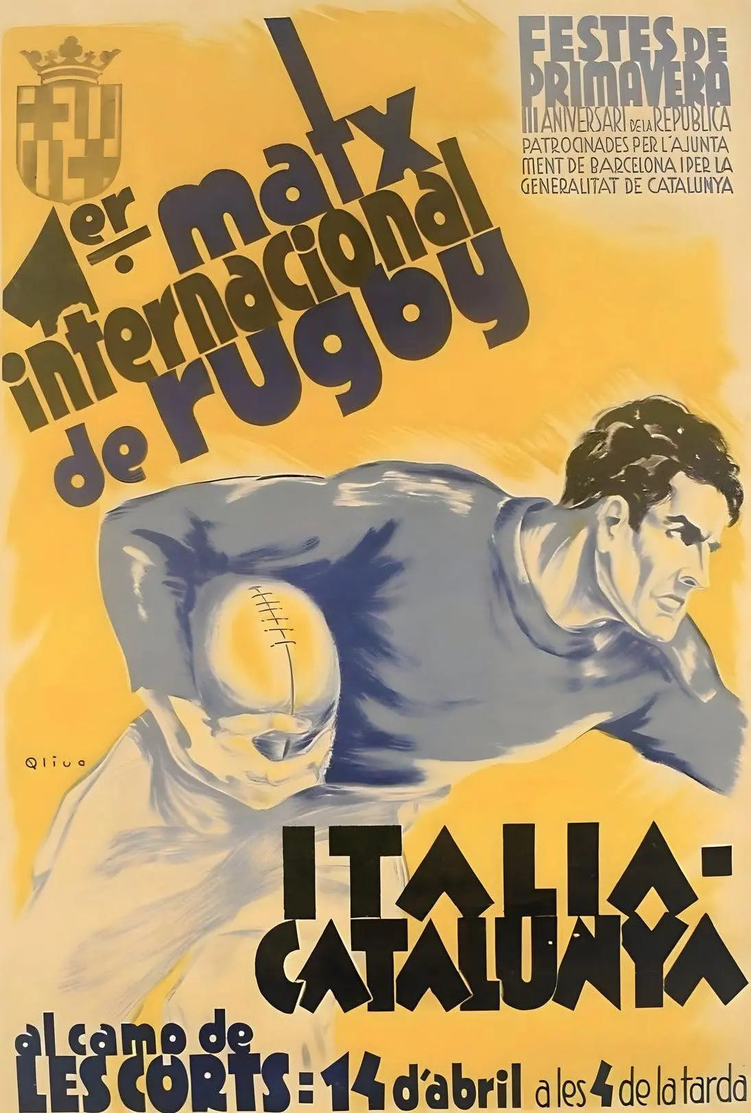 Vintage Rugby Match Italy Catalonia Sports Poster PosterGoat