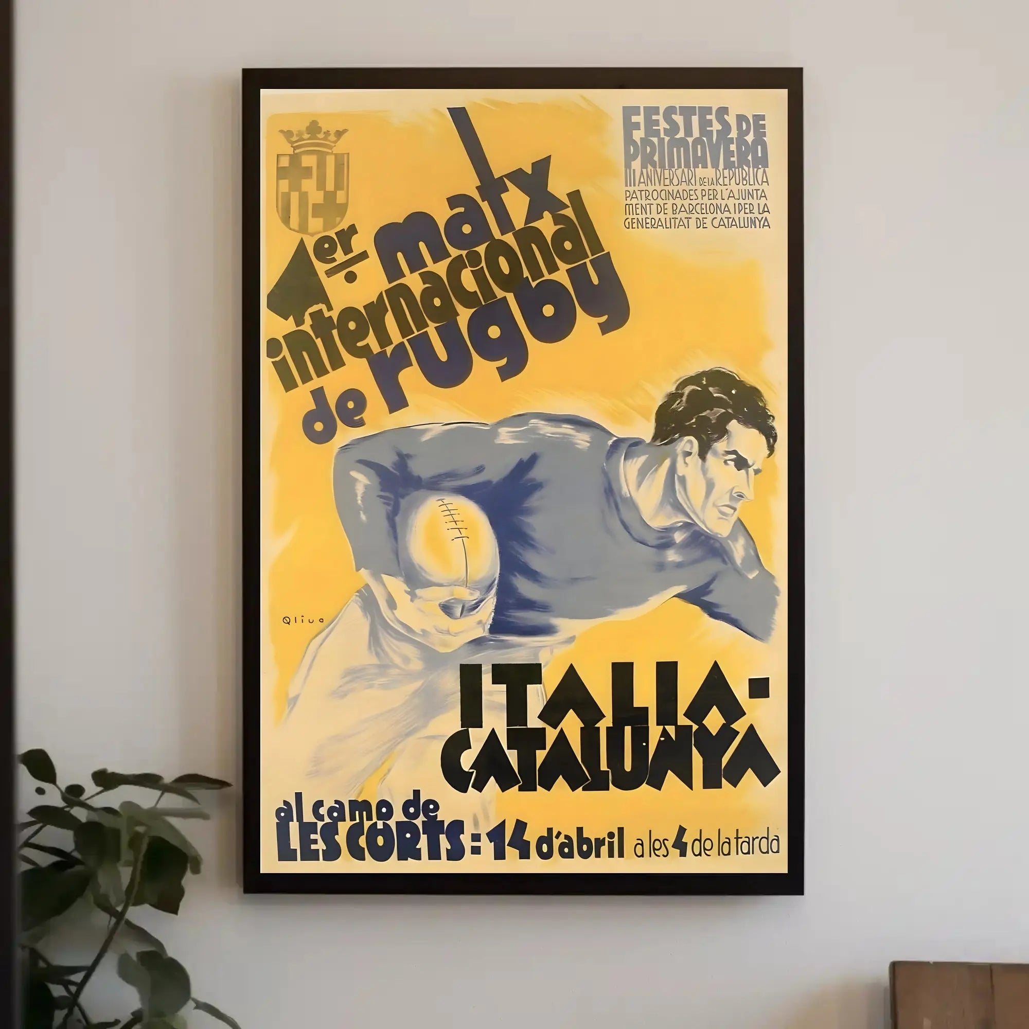 Vintage Rugby Match Italy Catalonia Sports Poster PosterGoat