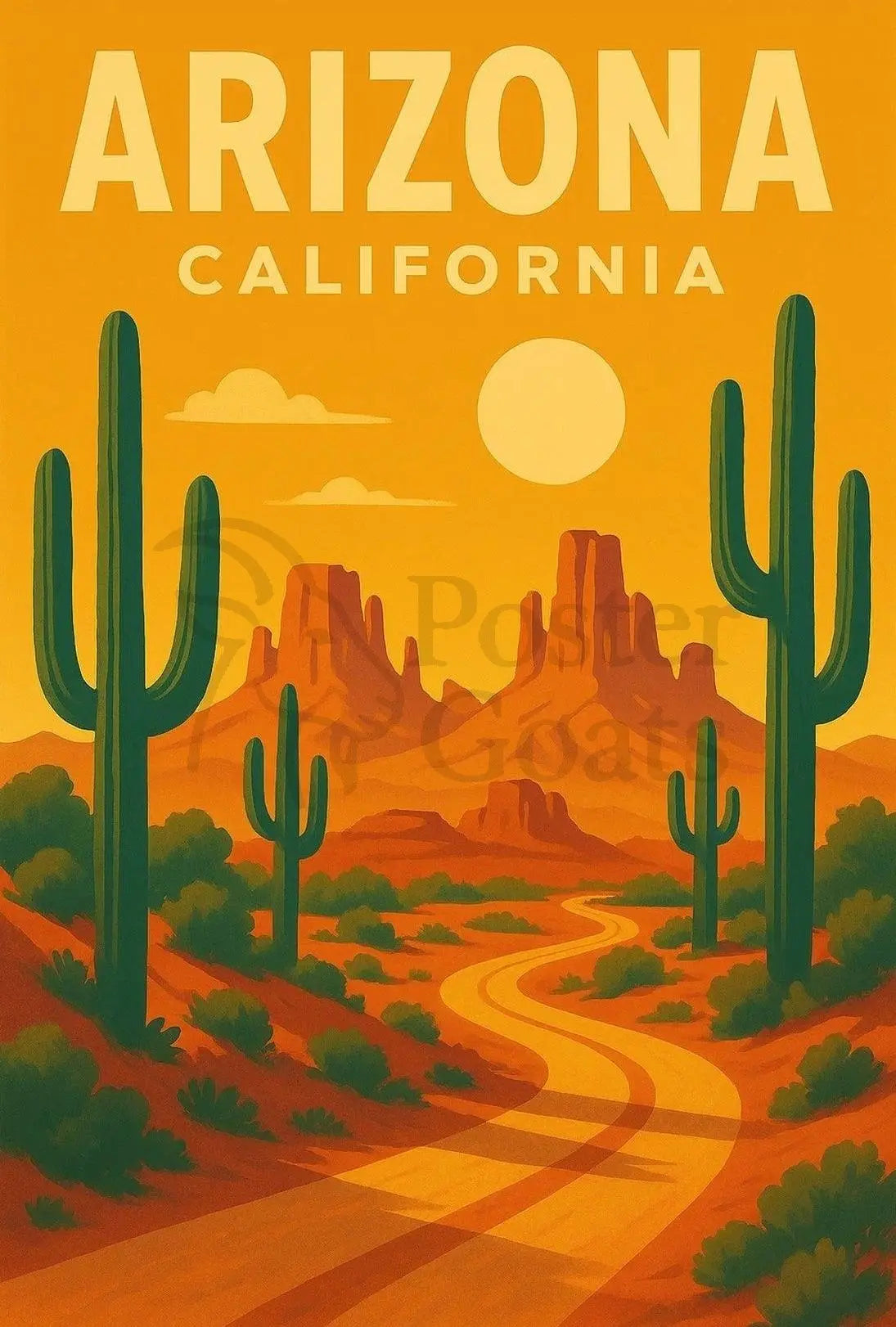 Vintage Southwest Desert Landscape Illustration Travel Poster PosterGoat