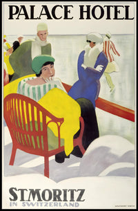 Vintage St. Moritz Palace Hotel Winter Scene Travel Poster PosterGoat