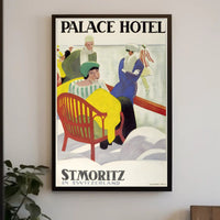 Vintage St. Moritz Palace Hotel Winter Scene Travel Poster PosterGoat