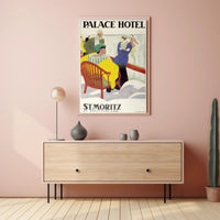 Vintage St. Moritz Palace Hotel Winter Scene Travel Poster PosterGoat