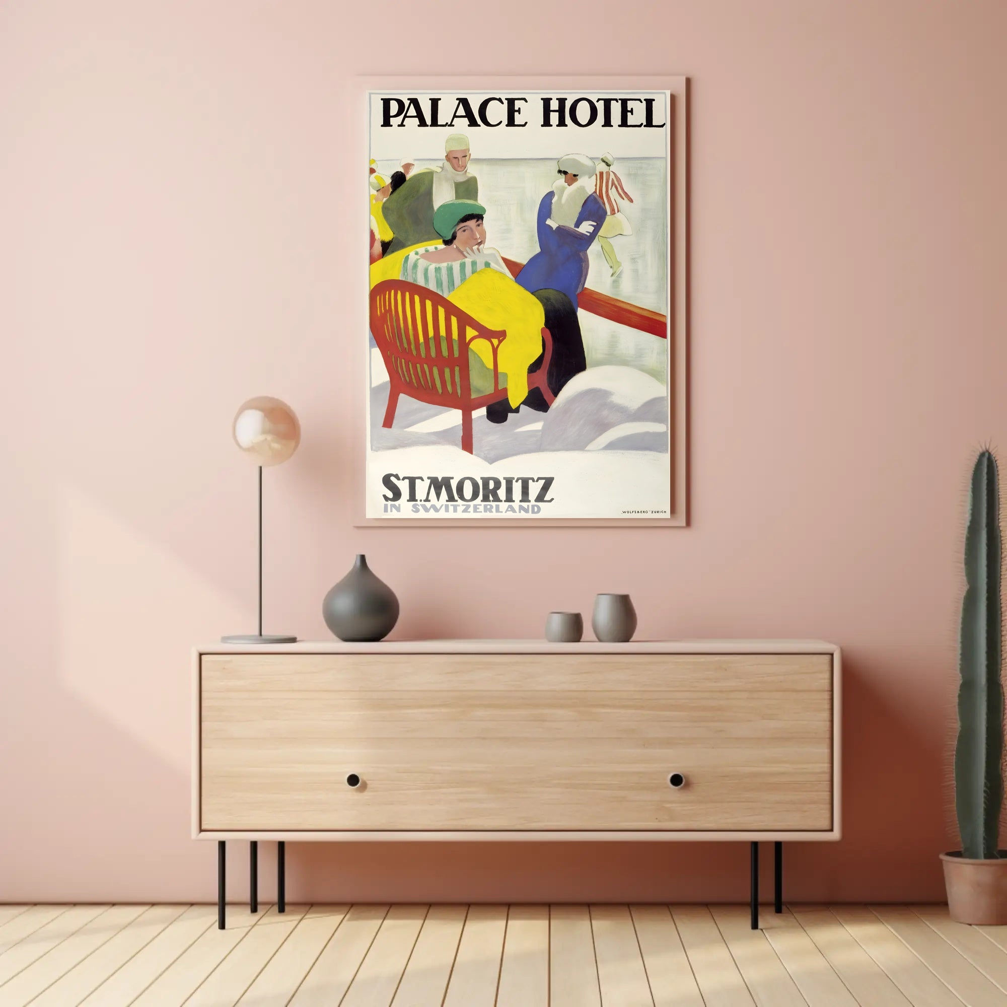 Vintage St. Moritz Palace Hotel Winter Scene Travel Poster PosterGoat