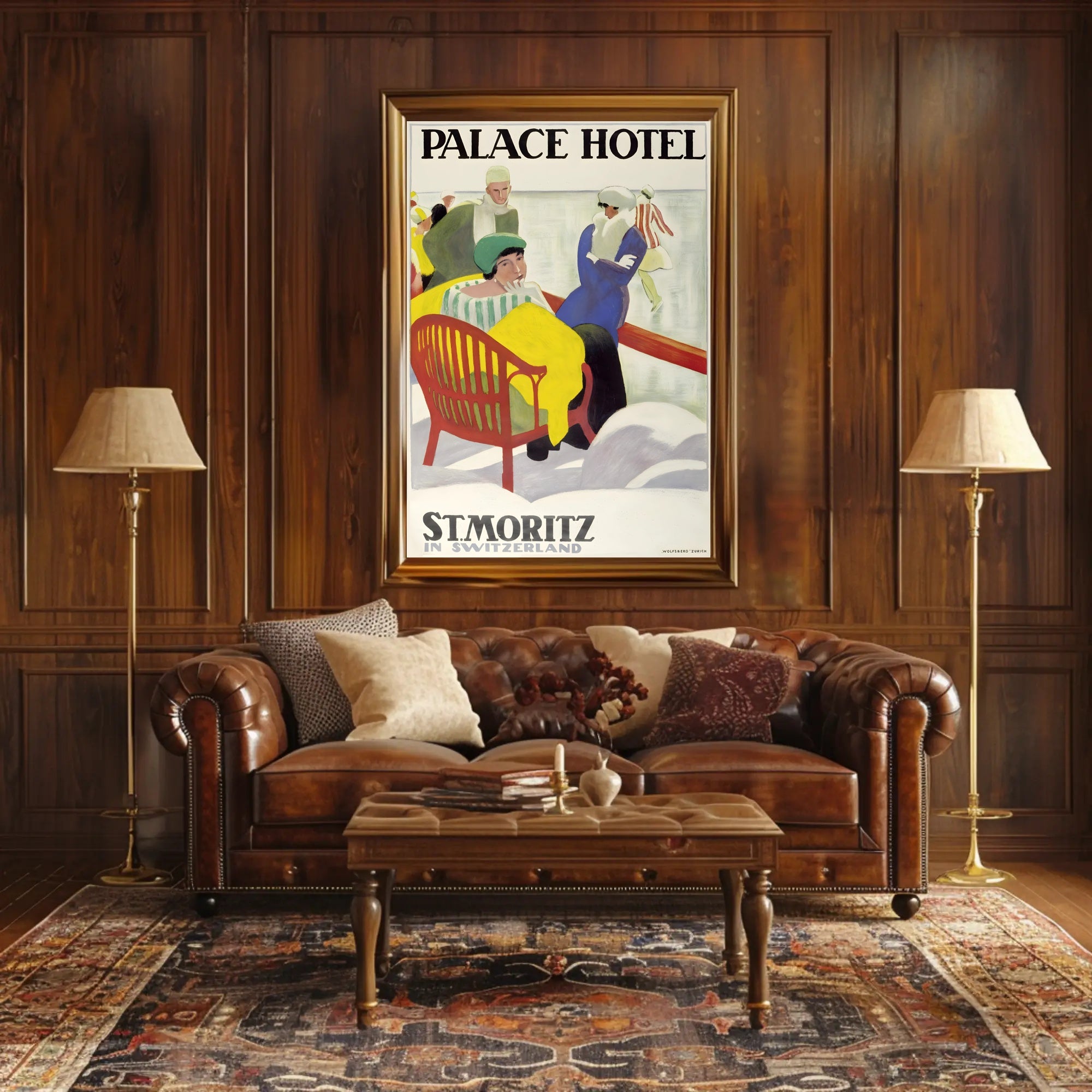 Vintage St. Moritz Palace Hotel Winter Scene Travel Poster PosterGoat