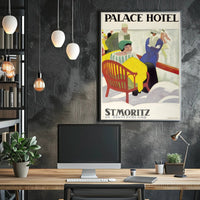 Vintage St. Moritz Palace Hotel Winter Scene Travel Poster PosterGoat