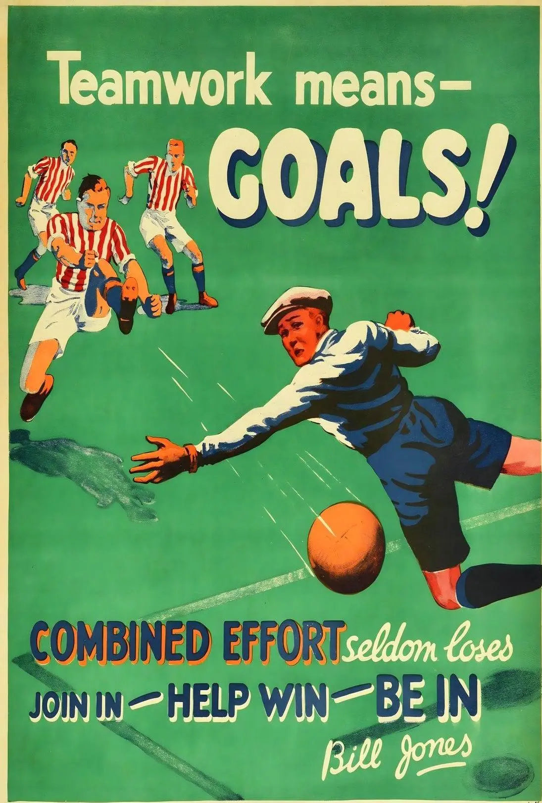 Vintage Teamwork Soccer Poster Inspires Success in Sports PosterGoat