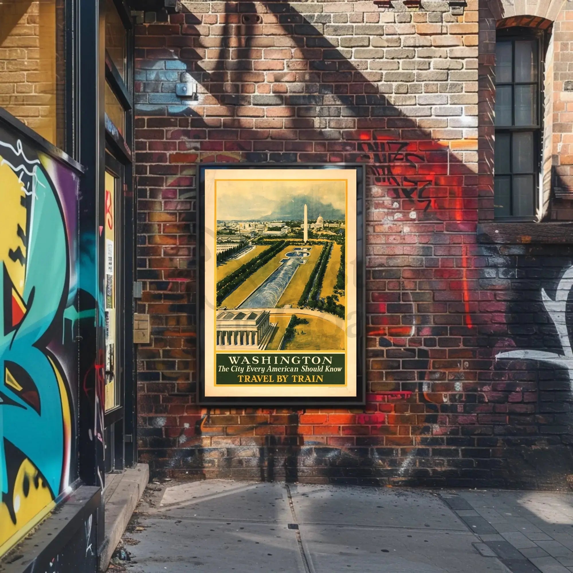 Vintage Train Travel to Washington D.C. Travel Poster PosterGoat