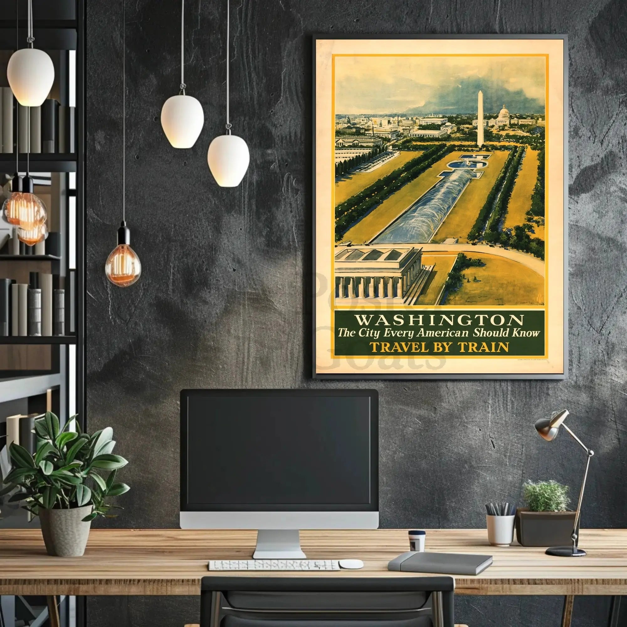 Vintage Train Travel to Washington D.C. Travel Poster PosterGoat