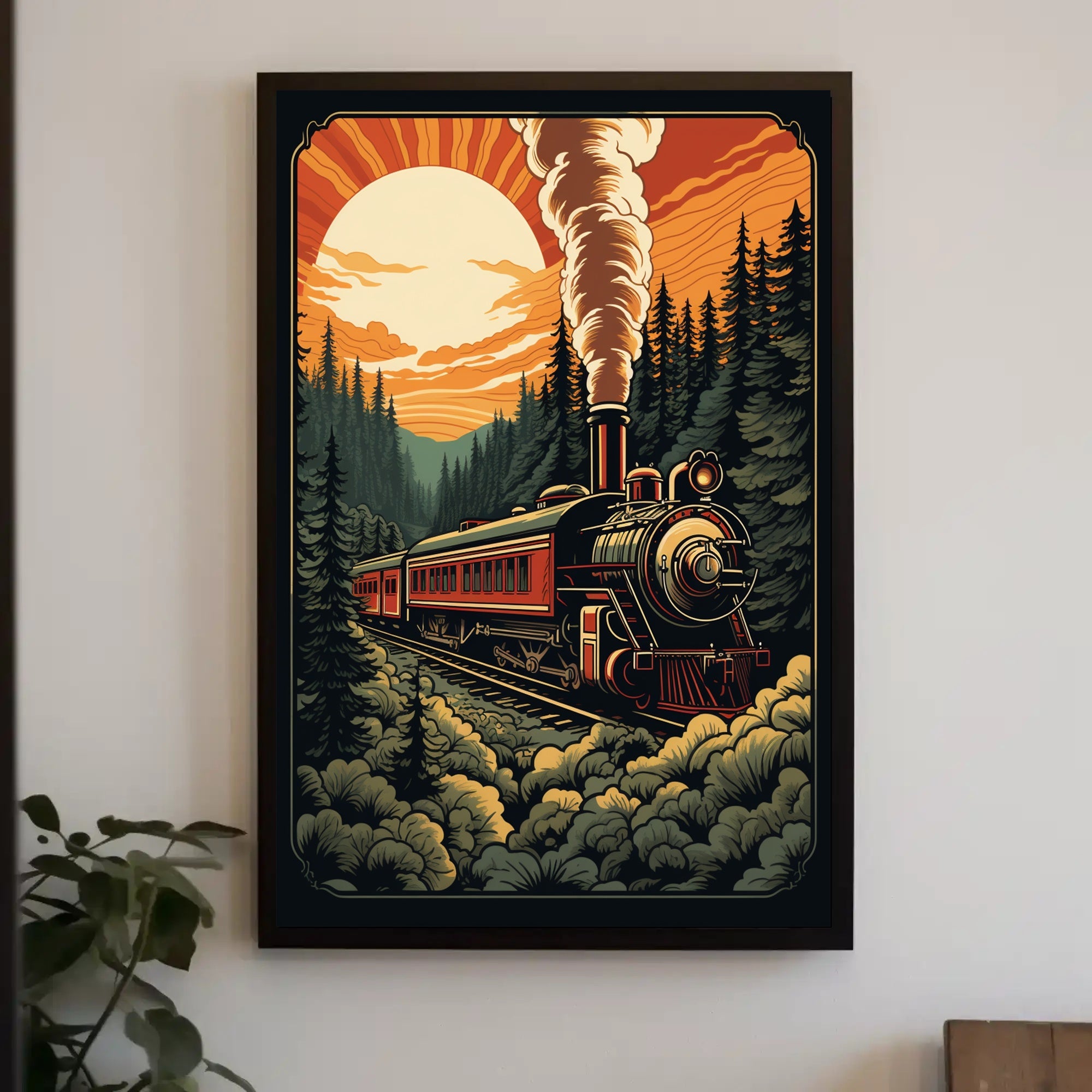 Vintage Train in Scenic Forest Travel Poster PosterGoat