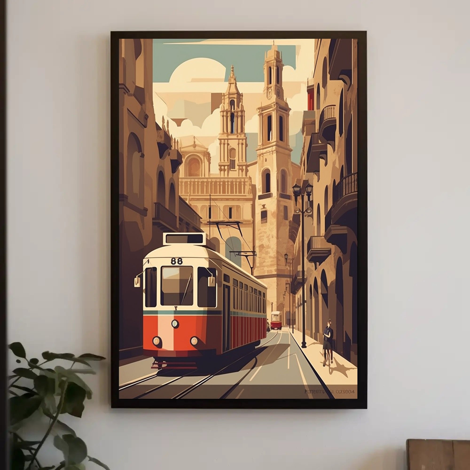 Vintage Tram Adventure in Historic City Travel Poster PosterGoat