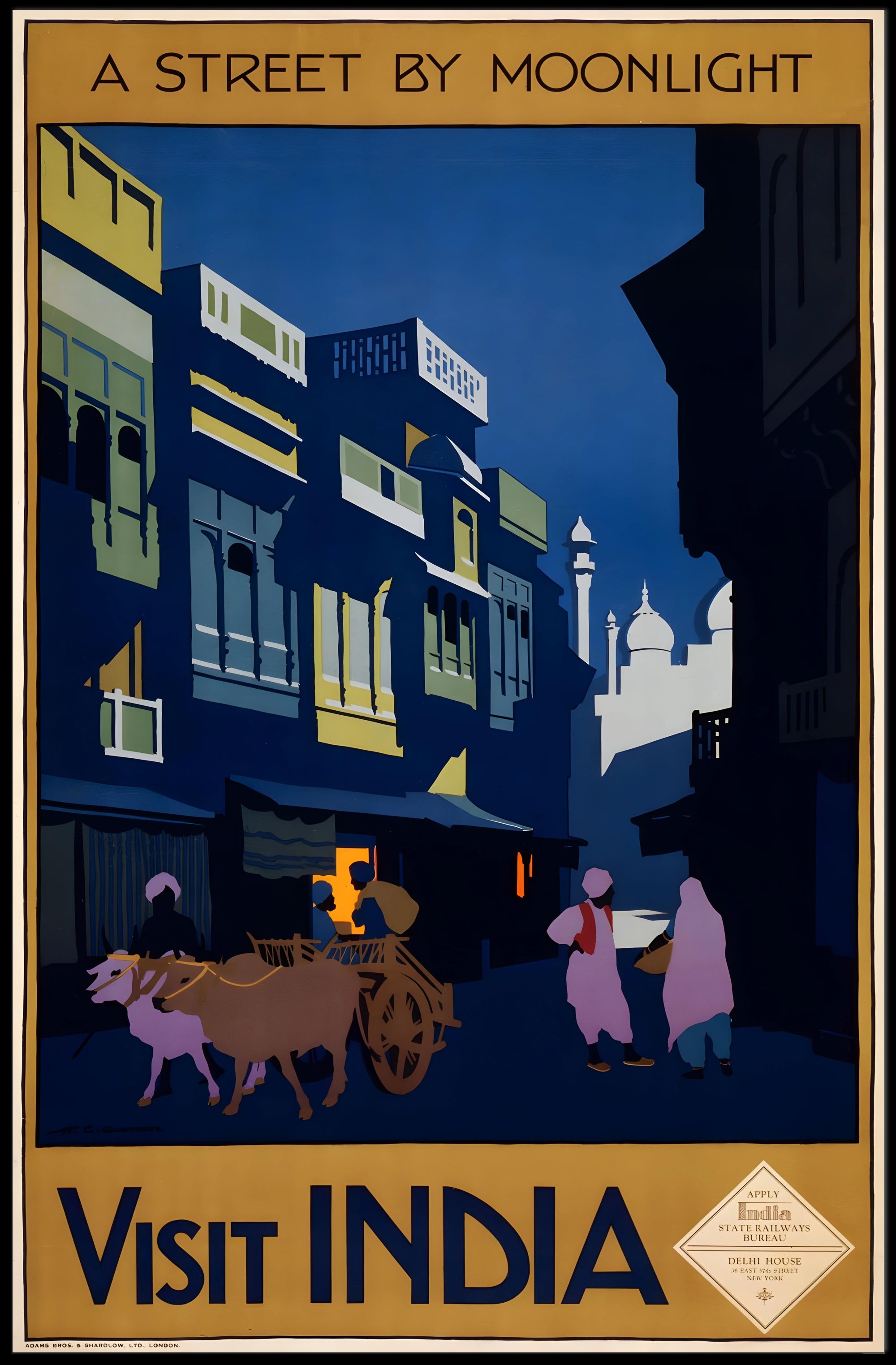 Vintage Travel Poster Visit India Under Moonlight PosterGoat