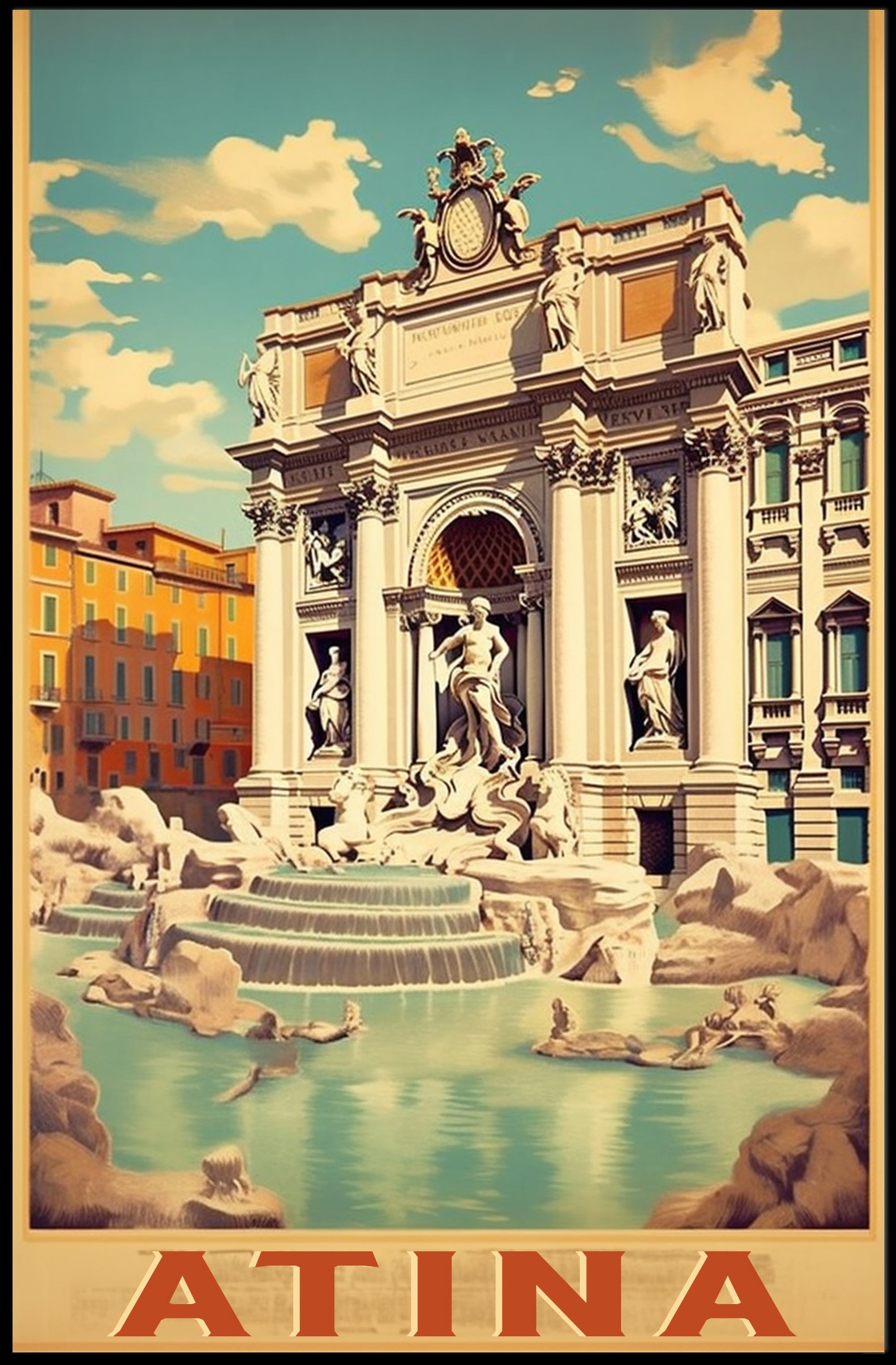 Vintage Trevi Fountain Rome Travel Poster PosterGoat