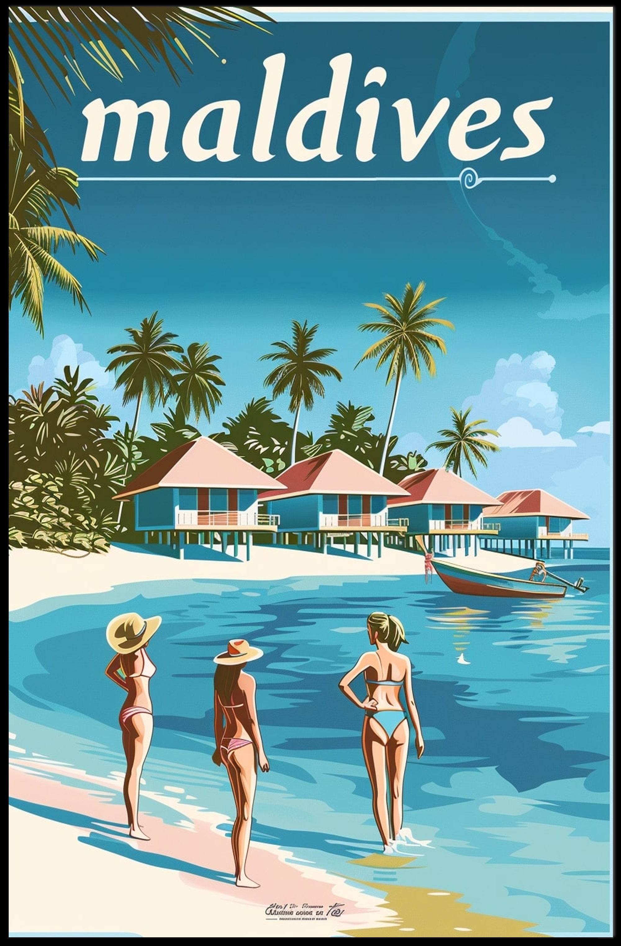 Vintage Tropical Maldives Travel Poster PosterGoat