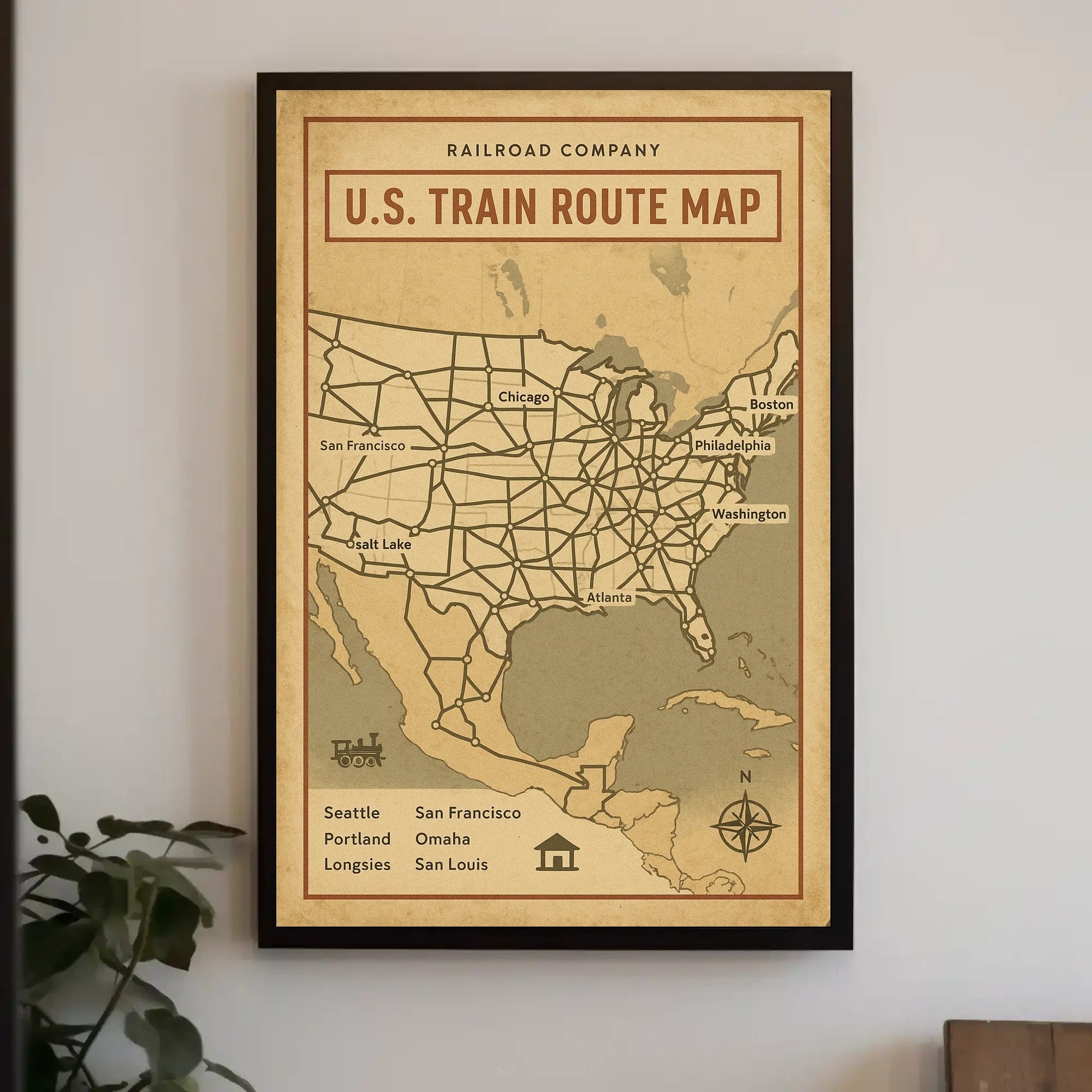 Vintage U.S. Train Routes Map Travel Poster PosterGoat