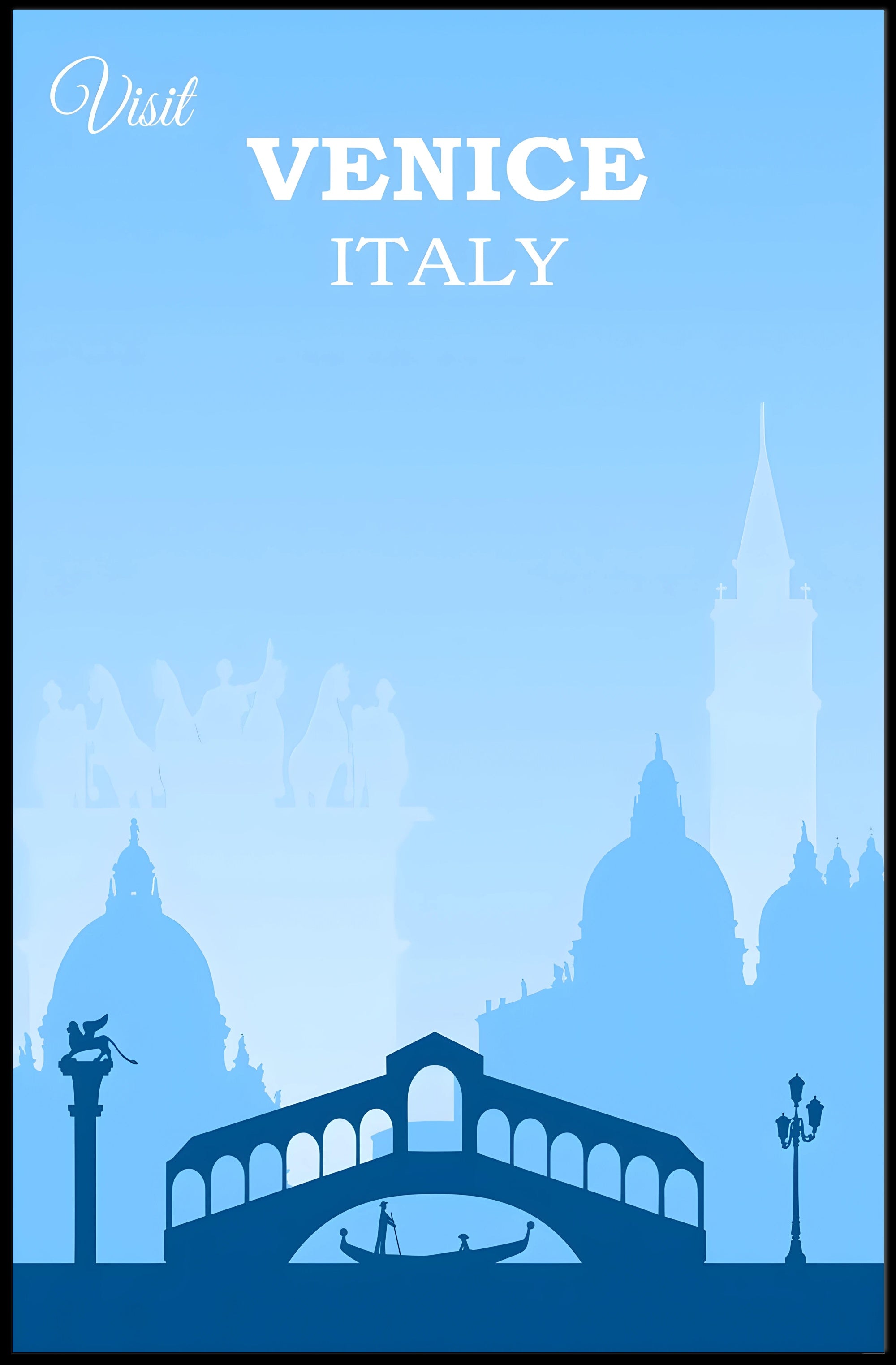 Visit Venice: Vintage Serene Blue Travel Poster PosterGoat