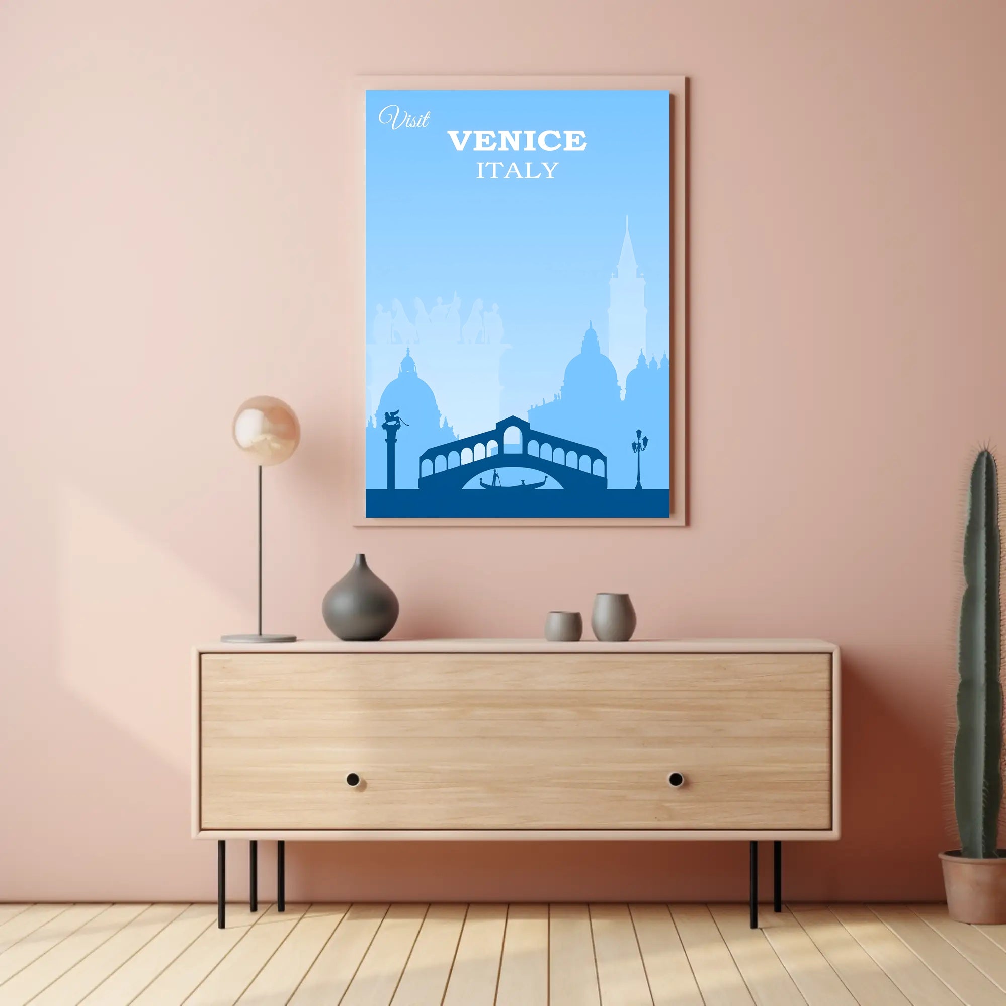 Visit Venice: Vintage Serene Blue Travel Poster PosterGoat