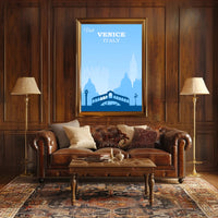 Visit Venice: Vintage Serene Blue Travel Poster PosterGoat