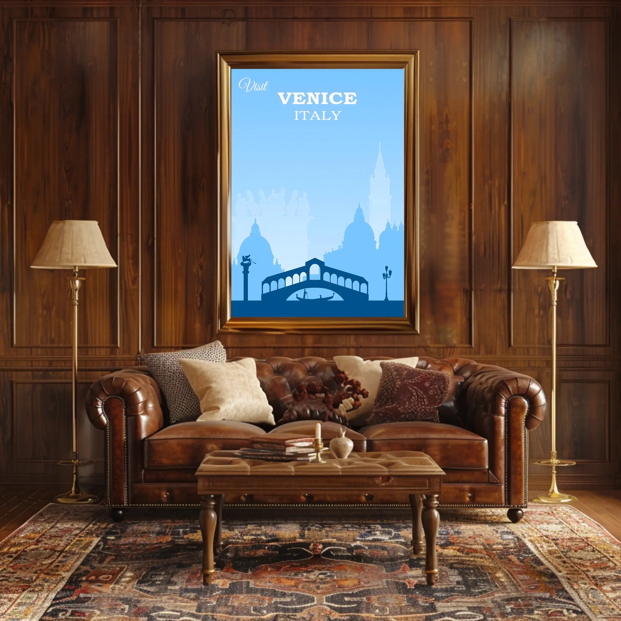 Visit Venice: Vintage Serene Blue Travel Poster PosterGoat