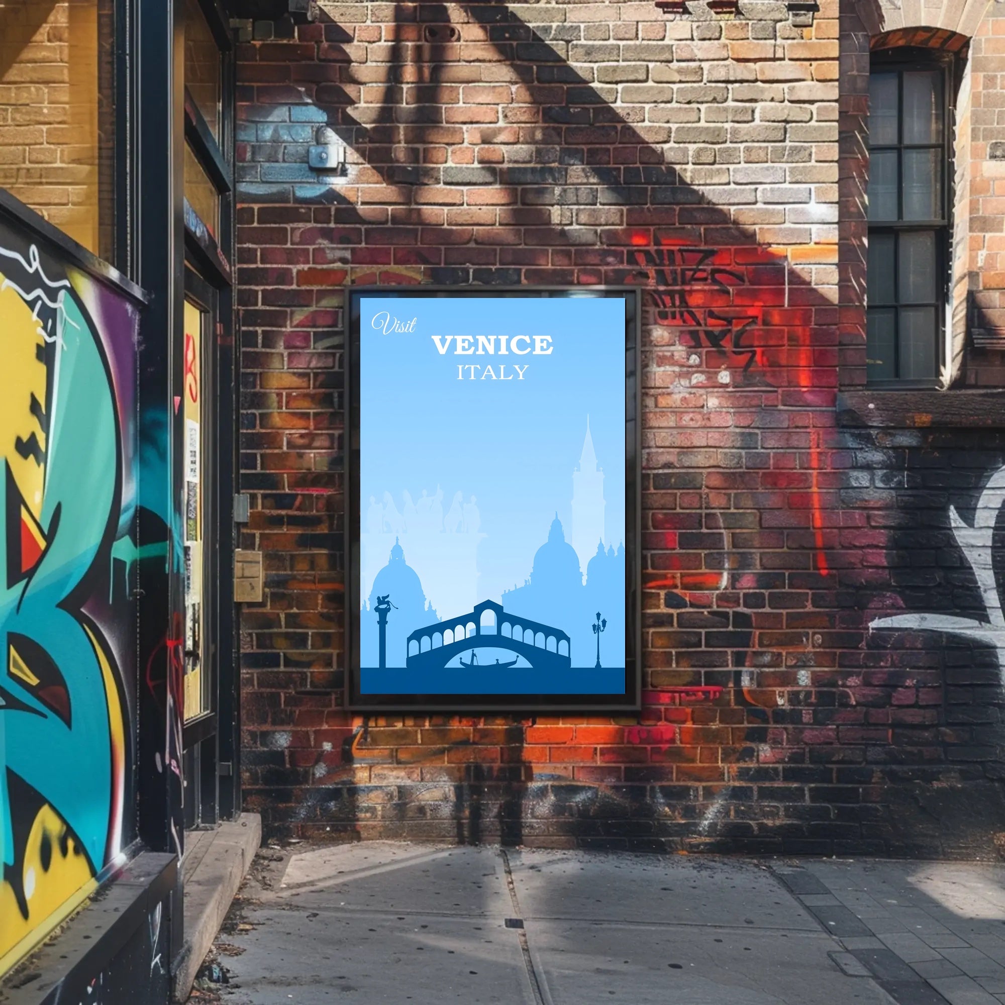 Visit Venice: Vintage Serene Blue Travel Poster PosterGoat