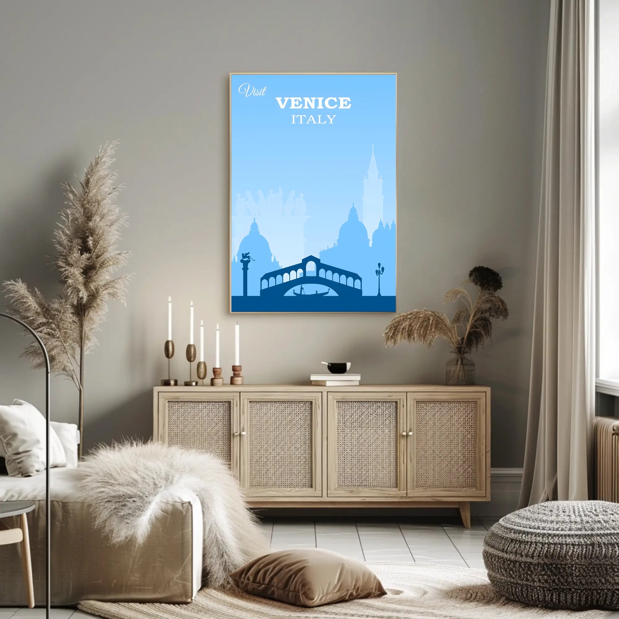 Visit Venice: Vintage Serene Blue Travel Poster PosterGoat