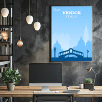 Visit Venice: Vintage Serene Blue Travel Poster PosterGoat