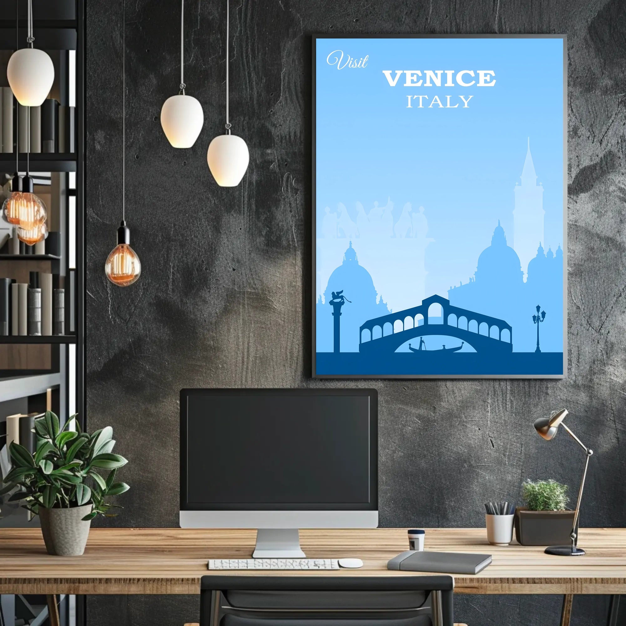 Visit Venice: Vintage Serene Blue Travel Poster PosterGoat