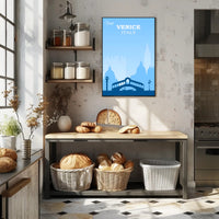 Visit Venice: Vintage Serene Blue Travel Poster PosterGoat