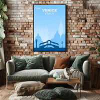 Visit Venice: Vintage Serene Blue Travel Poster PosterGoat