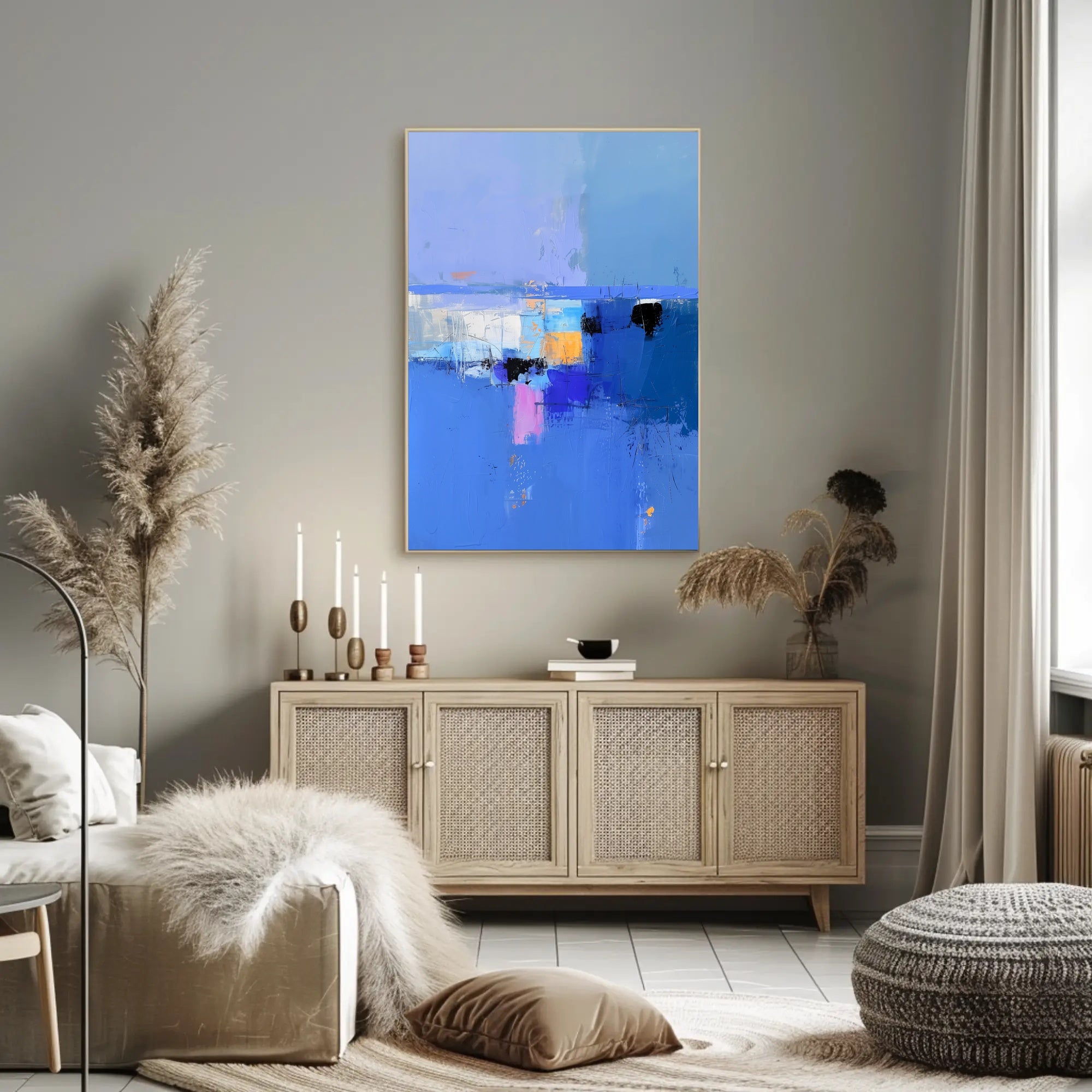 Vivid Blue Horizon Abstract Artistic Poster PosterGoat