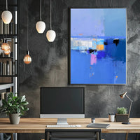 Vivid Blue Horizon Abstract Artistic Poster PosterGoat